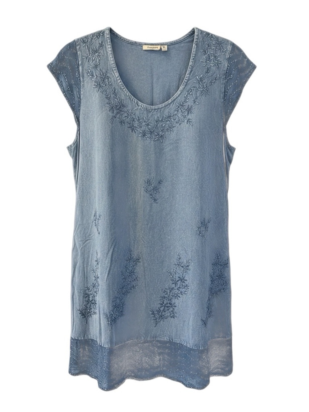Raya Sun Midi Embroidered Cap Sleeves Pull On Blue Dress Cottagecore Sz L